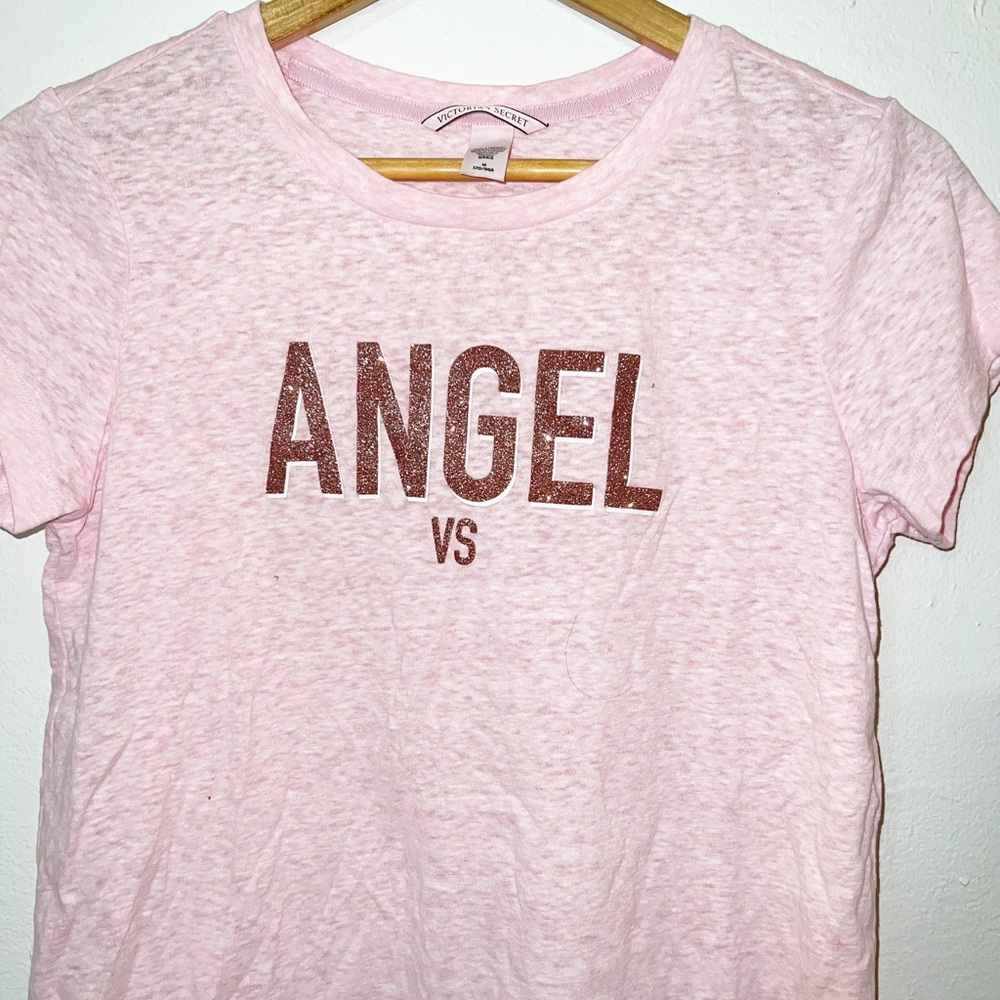 Victorias Secret “angel vs” light pink space dye glitter short sleeve t-shirt - Picture 2 of 8